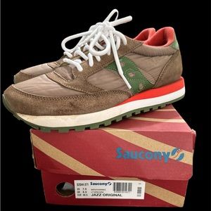 Mens Saucony Jazz Brown Green Orange Sneakers Size 7.5